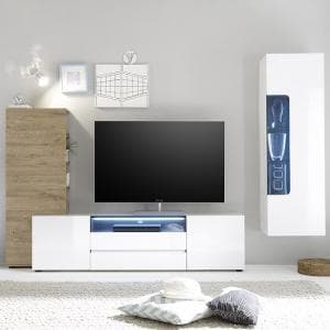 Genie Living Room Set 2 In White Gloss And Oak With LED