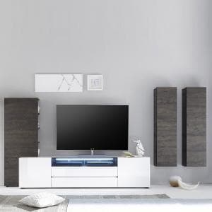 Genie Living Room Set 4 In White High Gloss And Wenge With LED - UK
