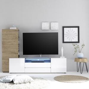 Genie Living Room Set 1 in White High Gloss And Oak With LED