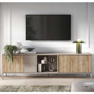 Genoa Wooden TV Stand With 4 Doors In Cashmere And Cadiz Oak - UK