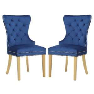 Gerd Blue Velvet Dining Chairs With Gold Legs In Pair