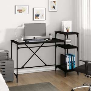 Gia Wooden Computer Desk Large With Shelves In Black - UK