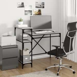 Gia Wooden Computer Desk Small With Shelves In Grey Sonoma Oak