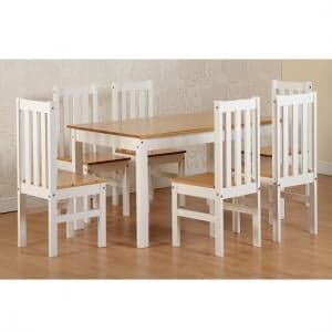 Ladkro 6 Seater Wooden Dining Table Set In White And Oak