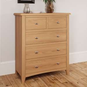 Gilford Wooden Chest Of 5 Drawers In Light Oak - UK