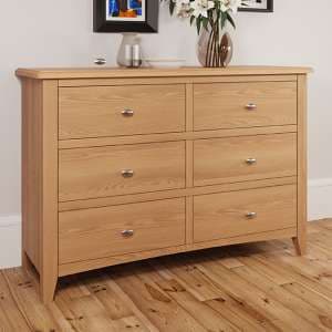 Gilford Wide Wooden Chest Of 6 Drawers In Light Oak - UK