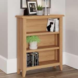 Gilford Wide Wooden Small Bookcase In Light Oak