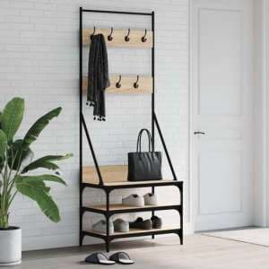 Gilford Wooden Clothes Rack With Shoe Storage In Sonoma Oak - UK
