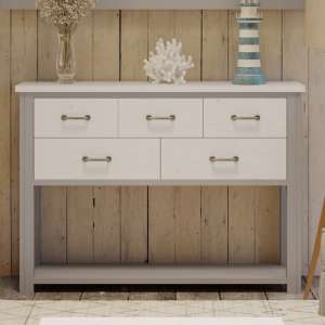 Gilford Wooden Console Table With 5 Drawers In Grey - UK