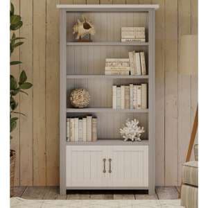 Gilford Wooden Large Open Bookcase With 2 Doors In Grey - UK