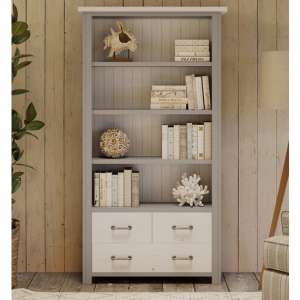 Gilford Wooden Large Open Bookcase With 3 Drawers In Grey - UK