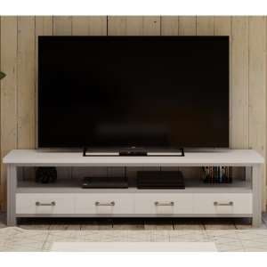 Gilford Wooden TV Stand Wide With 4 Drawers In Grey - UK