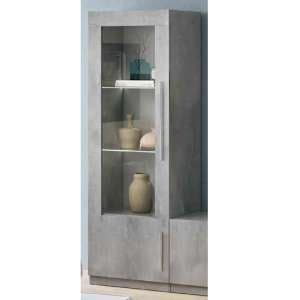 Gilon High Gloss Display Cabinet 1 Door In Grey With LED