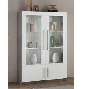 Gilon Gloss Display Cabinet 2 Doors In White And Grey With LED
