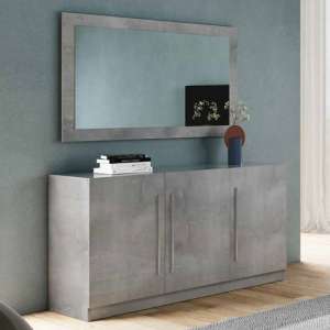 Gilon Gloss Sideboard 3 Doors With Mirror In Grey Marble Effect