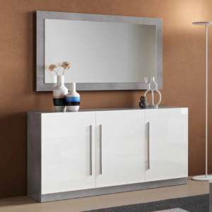 Gilon Gloss Sideboard 3 Doors With Mirror In White And Grey