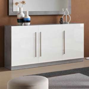 Gilon High Gloss Sideboard 3 Doors In White And Grey