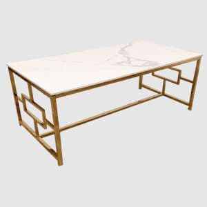 Gilroy Polar White Sintered Top Coffee Table With Gold Frame - UK