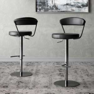 Glossop Black Faux Leather Gas-lift Bar Stools In Pair