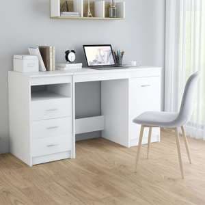 Giolla Wooden Computer Desk With 1 Door 3 Drawers In White - UK