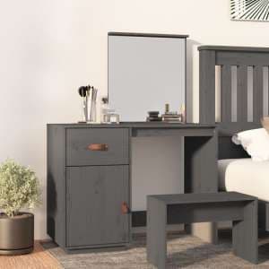 Giovanni Pine Wood Dressing Table With Mirror In Grey