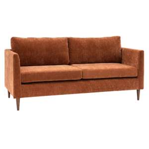 Girona Fabric 3 Seater Sofa In Rust With Wooden Legs - UK