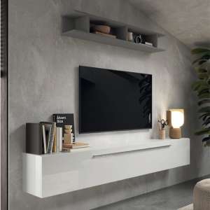 Girona High Gloss Entertainment Unit In White And Slate Effect - UK
