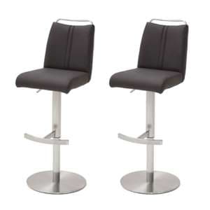 Giulia Anthracite Leather Bar Stool With Steel Base In Pair