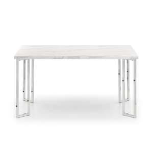 Pamuel Marble Effect Dining Table In White And Steel Frame