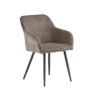 Glen Velvet Dining Chair In Grey Corduroy With Grey Metal Legs - UK