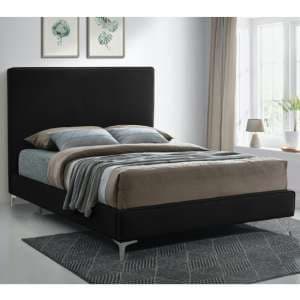 Glenmoore Plush Velvet Upholstered Double Bed In Black - UK