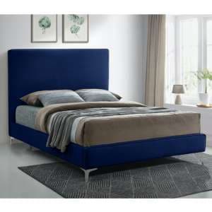 Glenmoore Plush Velvet Upholstered Double Bed In Blue - UK