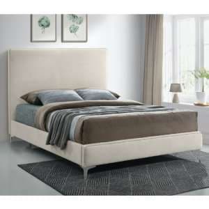Glenmoore Plush Velvet Upholstered Double Bed In Cream - UK