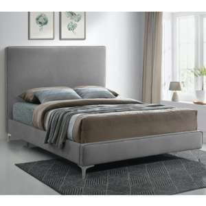 Glenmoore Plush Velvet Upholstered Double Bed In Steel - UK