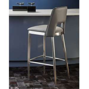 Glidden Grey Leather Bar Chair With Brass Legs In Pair