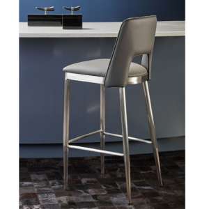 Glidden Leather Bar Chair With Silver Legs In Grey