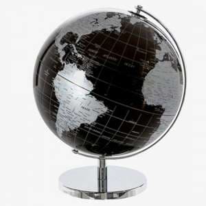 Globe Plastic Large World In Black And Silver With Metal Base - UK