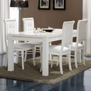 Gloria Crystal Details Gloss White Dining Table With 4 Chairs