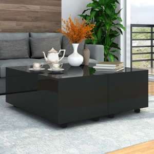 Glyn 100cm High Gloss Storage Coffee Table And Castors In Black
