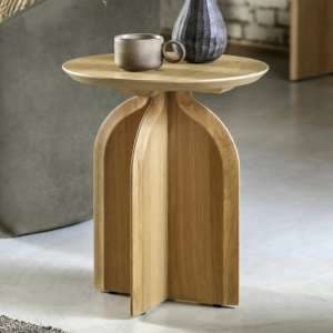 Goleta Wooden Side Table Round In Matt Natural - UK