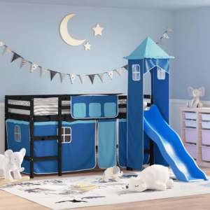 Gorizia Pinewood Kids Loft Bed In Black With Blue Tower - UK