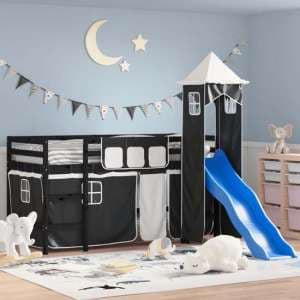 Gorizia Pinewood Kids Loft Bed In Black With White Black Tower - UK