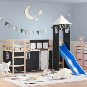 Gorizia Pinewood Kids Loft Bed In Natural With White Black Tower - UK