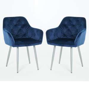 Gourock Blue Velvet Dining Chairs In Pair