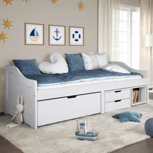 Grace Pinewood Day Bed With 3 Drawers In White