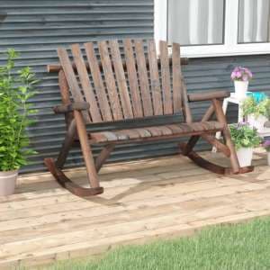 Grace Solid Wood Garden Rocking 2 Seater Bench In Dark Brown