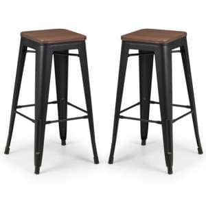 Gael Mocha Elm Backless Stools With Satin Black Legs In Pair