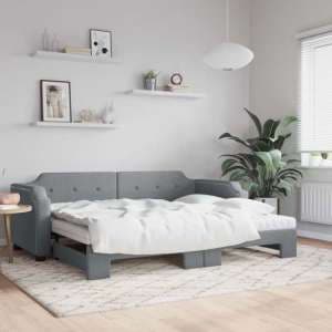 Grasse Velvet Daybed With Trundle And Mattresses In Light Grey - UK