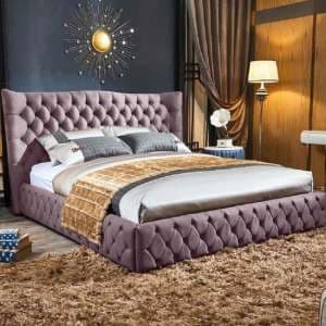 Greeley Plush Velvet Super King Size Bed In Pink - UK