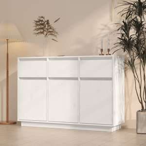 Griet Pine Wood Sideboard With 3 Doors 3 Drawers In White - UK